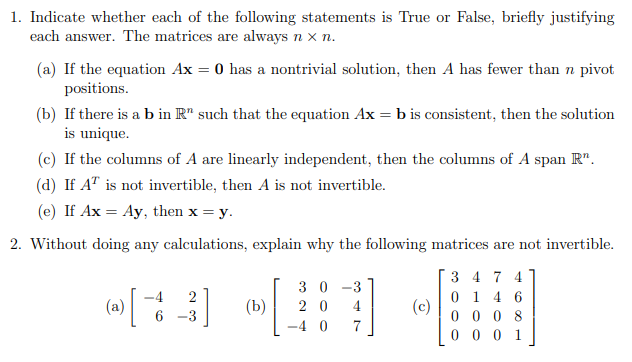 Solved 1. Indicate whether each of the following statements | Chegg.com