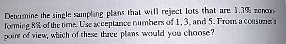 Solved Determine the single sampling plans that will reject | Chegg.com