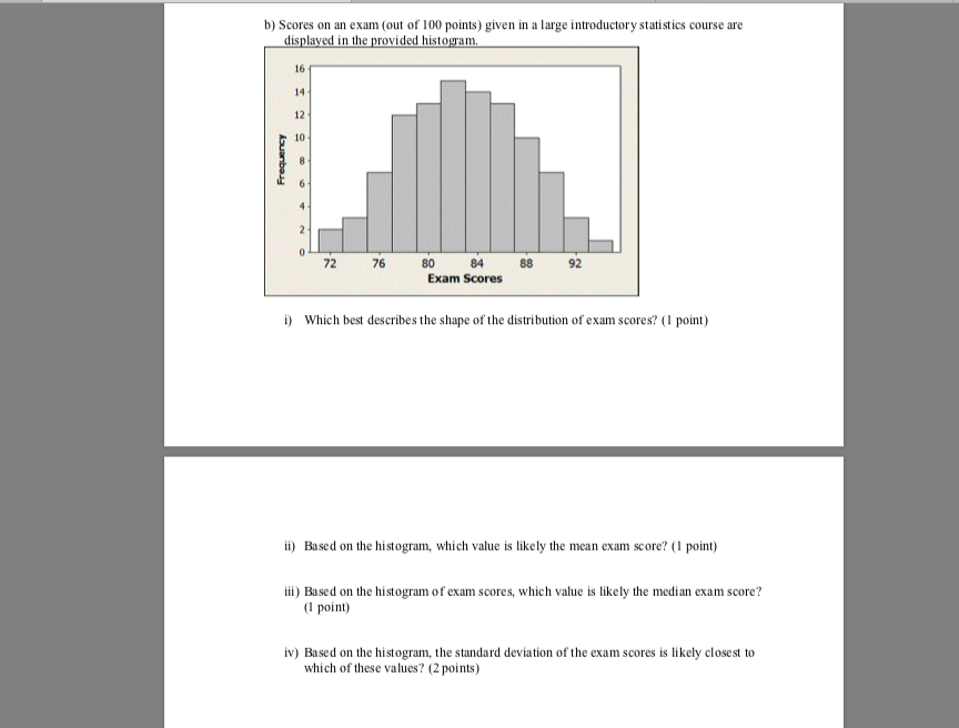 Solved B) Scores On An Exam (out Of 100 Points) Given In A | Chegg.com