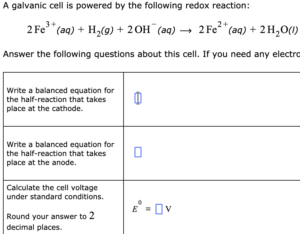 A Galvanic Cell Is Powered The Following Redox Chegg 