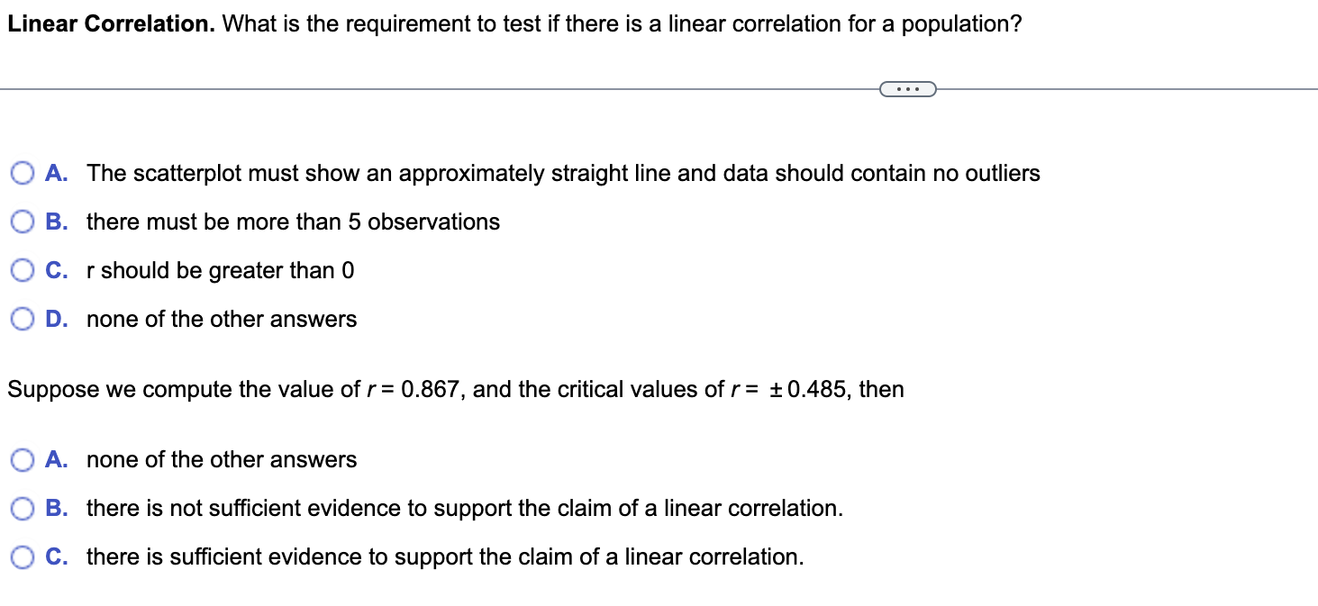 Solved Linear Correlation. What is the requirement to test | Chegg.com