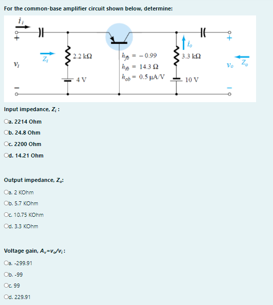 Solved For the common-base amplifier circuit shown below, | Chegg.com