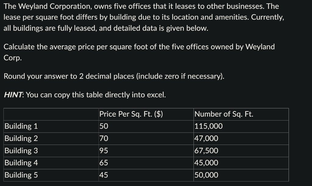 Solved The Weyland Corporation, owns five offices that it
