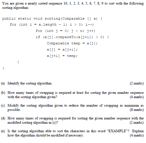 Solved You are given a nearly sorted sequence 10, 1, 2, 3, | Chegg.com