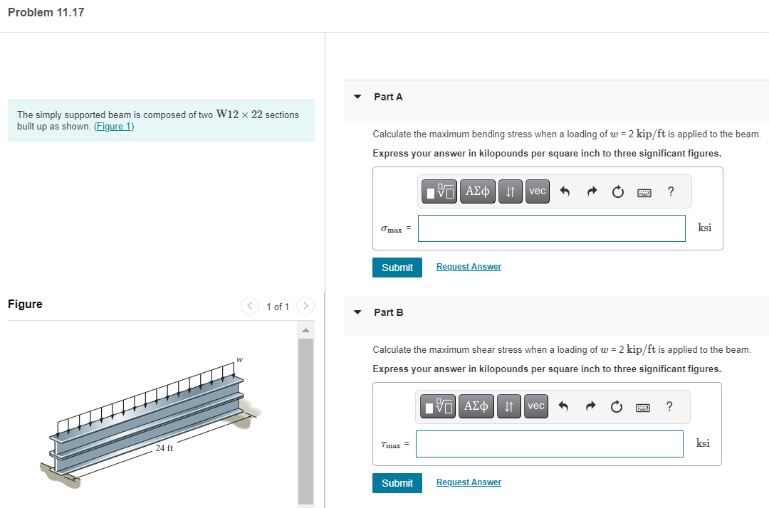 Solved The simply supported beam is composed of two W12 ×22 | Chegg.com