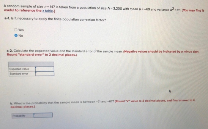 Solved A random sample of size n = 147 is taken from a | Chegg.com