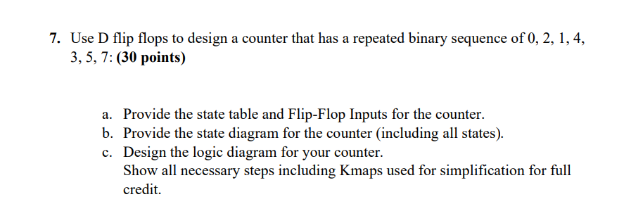 Solved Use D Flip Flops To Design A Counter That Has A | Chegg.com