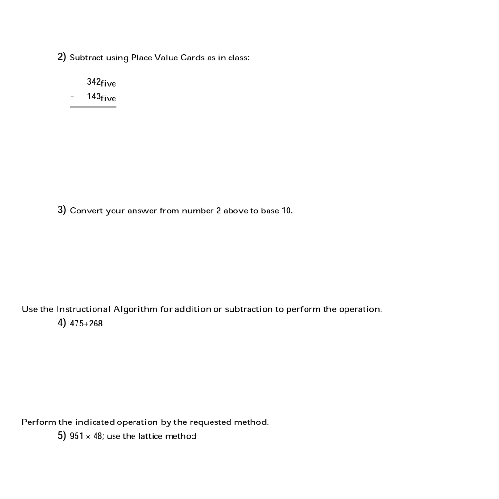 Solved 2) Subtract using Place Value Cards as in class: | Chegg.com