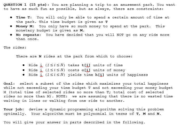 Solved QUESTION 1 (15 pts) : You are planning a trip to an | Chegg.com