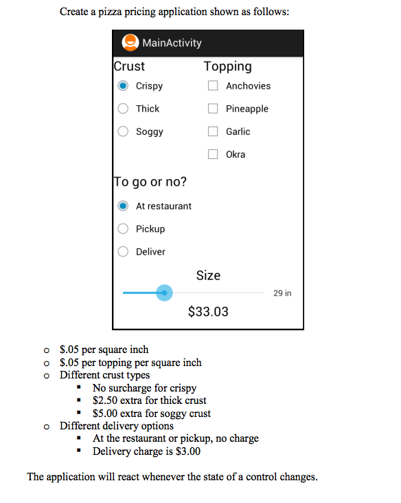 Create a pizza pricing application shown as follows | Chegg.com
