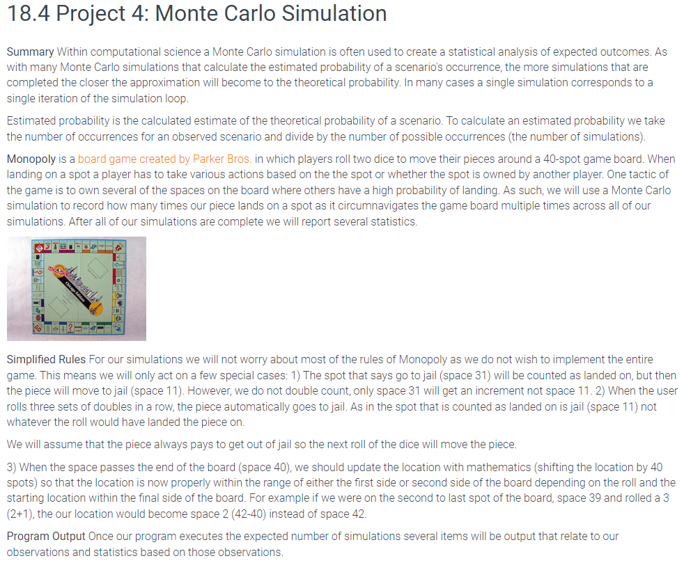 Solved 18.4 Project 4: Monte Carlo Simulation Summary Within | Chegg.com