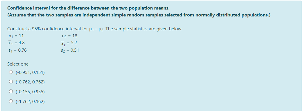 Solved Confidence interval for the difference between the | Chegg.com