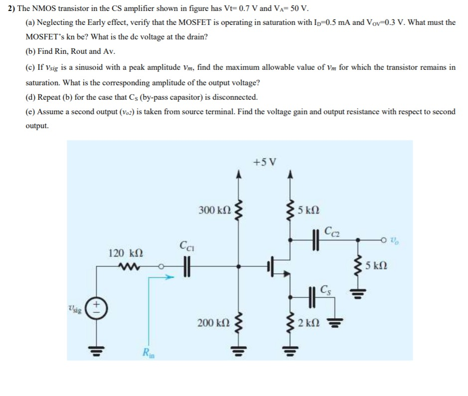 Solved 2) The NMOS transistor in the CS amplifier shown in | Chegg.com