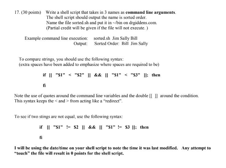 Solved 17.(30 points) Write a shell script that takes in 3 | Chegg.com