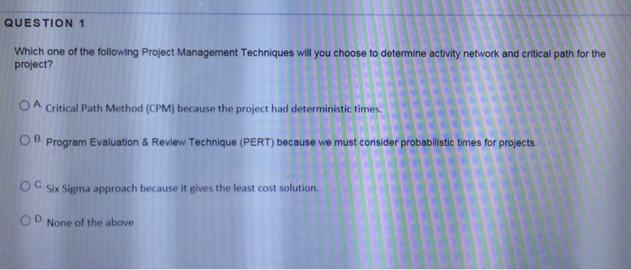Solved QUESTION 1 Which one of the following Project | Chegg.com