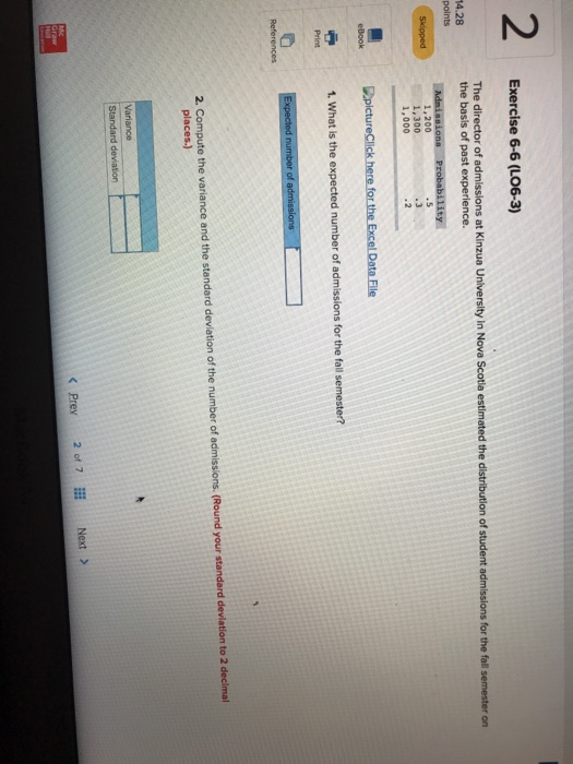 Solved Exercise 6-3 (LO6-3) Compute the mean and variance of | Chegg.com
