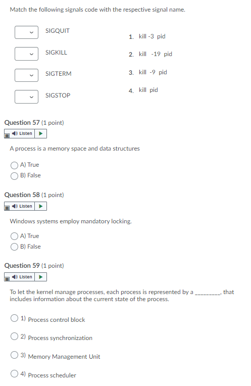 Solved Question 1 (2 points) Listen Match the following | Chegg.com