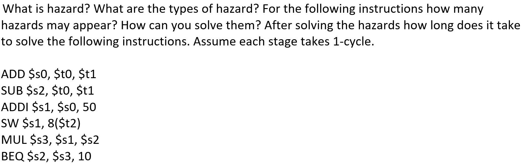 Solved What Is Hazard What Are The Types Of Hazard For The Chegg