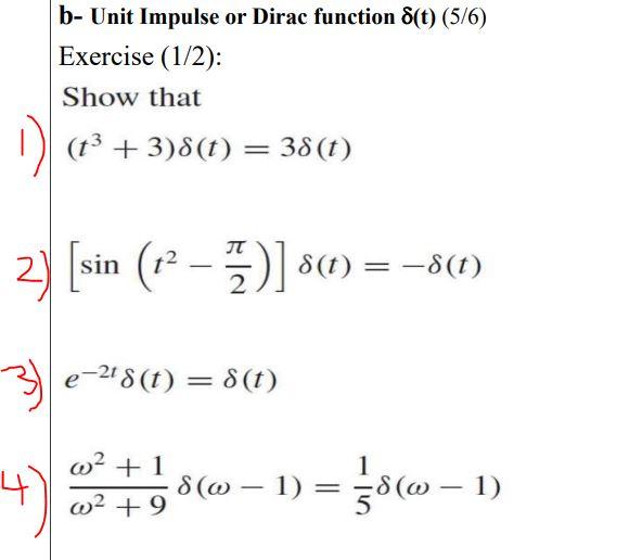 Solved b- Unit Impulse or Dirac function δ(t)(5/6) Exercise | Chegg.com