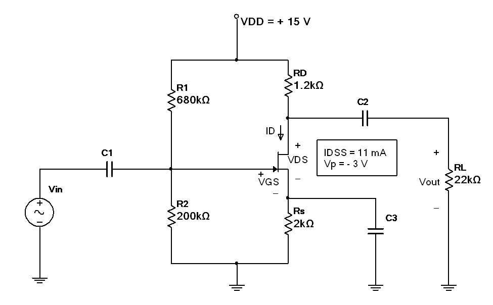 Solved Given the following JFET Common-Source Amplifier with | Chegg.com