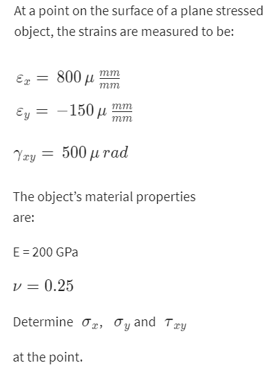 Solved At a point on the surface of a plane stressed object, | Chegg.com