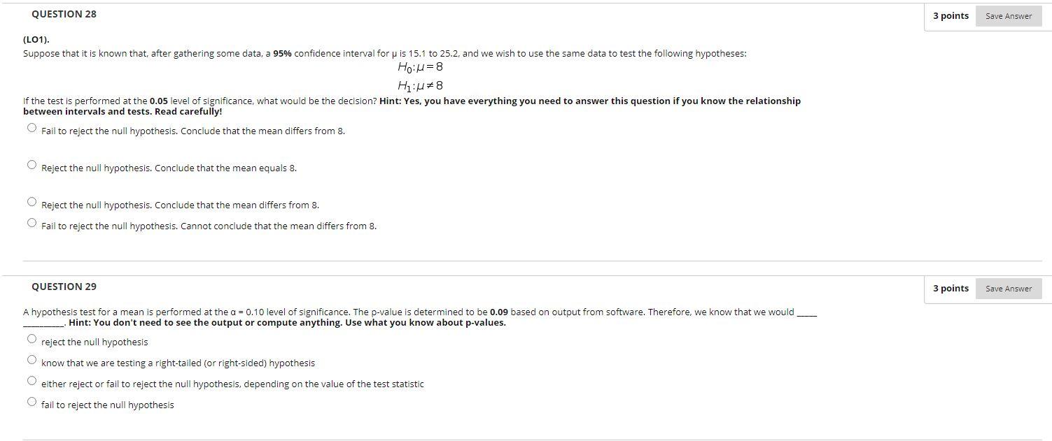 Solved QUESTION 28 3 points Save Answer (L01). Suppose that | Chegg.com