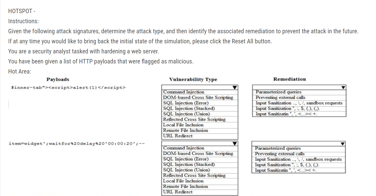 Solved HOTSPOT - Instructions: Given the following attack | Chegg.com