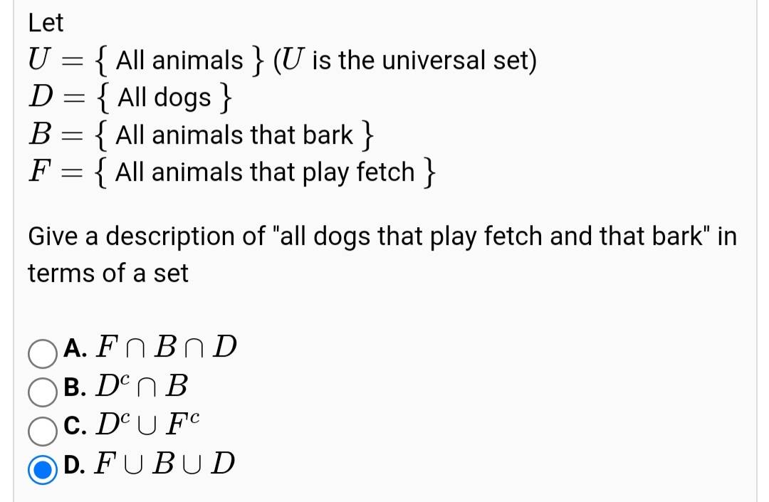 Solved \\[ \\begin{array}{l} U=\\{\\text { All animals | Chegg.com