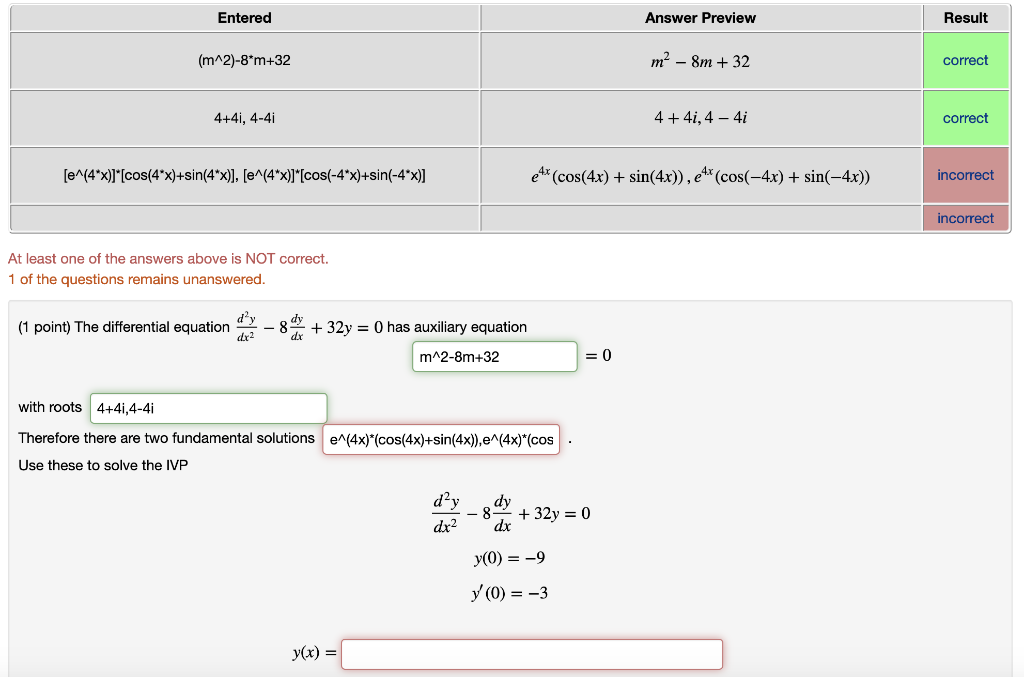 Solved Entered Answer Preview Result (m^2)-8*m+32 m2 - 8m | Chegg.com