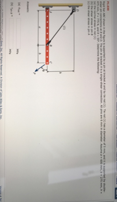 Solved P1.030 Rigid Bar ABC Shown In The Figure Is Supported | Chegg.com