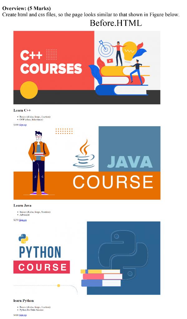 Solved Overview: (5 Marks) Create html and css files, so the | Chegg.com