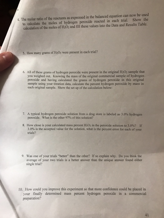 Solved Titration of Hydrogen Peroxide Obiective In this