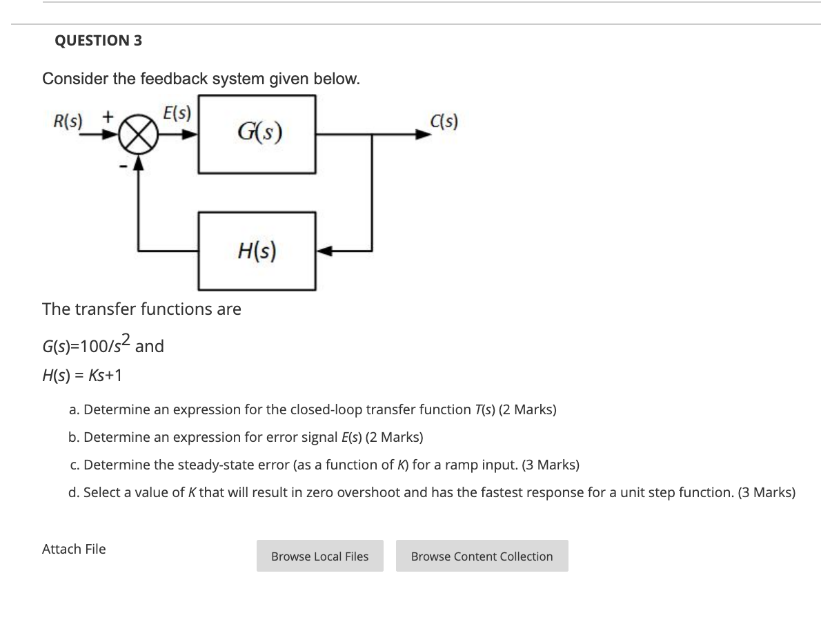 Solved QUESTION 3 Consider The Feedback System Given Below. | Chegg.com