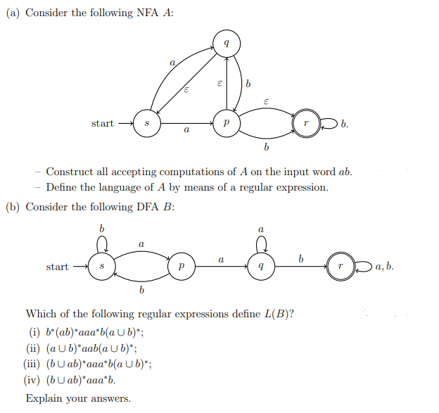 Solved (a) Consider The Following NFA A: B Start S р A B | Chegg.com