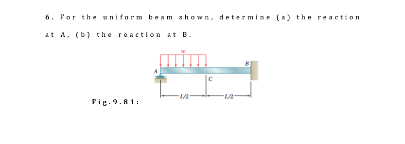 Solved 6. For The Uniform Beam Shown, Determine (a) The | Chegg.com