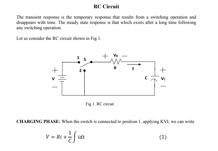 Solved RC Circuit The transient response is the temporary | Chegg.com
