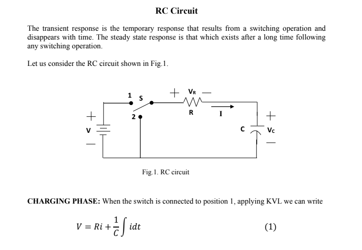 Solved RC Circuit The transient response is the temporary | Chegg.com ...