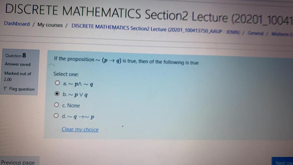 Solved DISCRETE MATHEMATICS Section2 Lecture (20201_10041 | Chegg.com