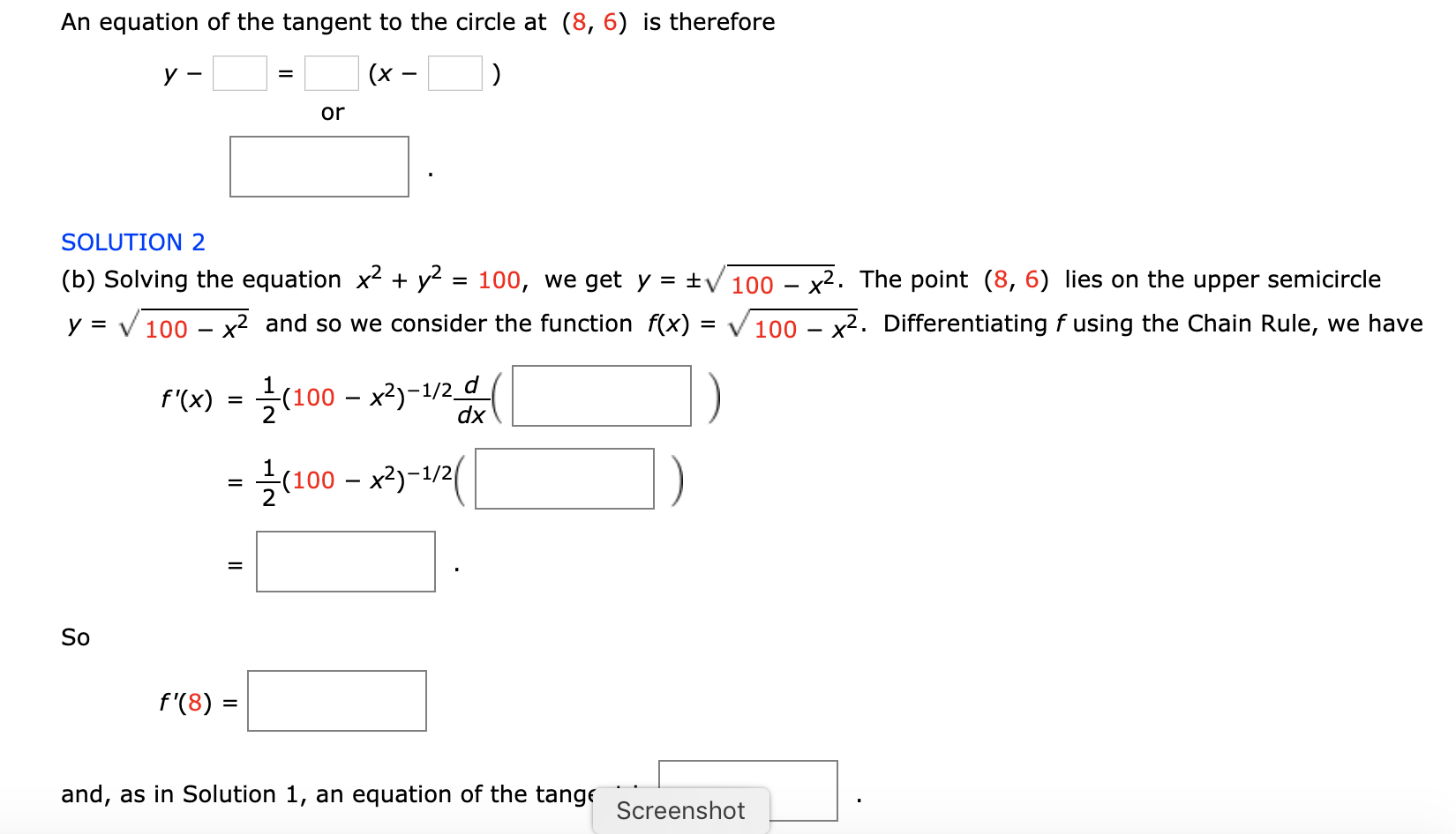 Solved Example 1 A If X2 Y2 100 Find Dy B Find A Chegg Com