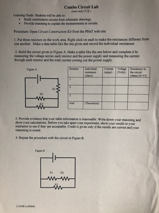 Solved Combo Circuit Lab (uses Only CCK) Learning Goals