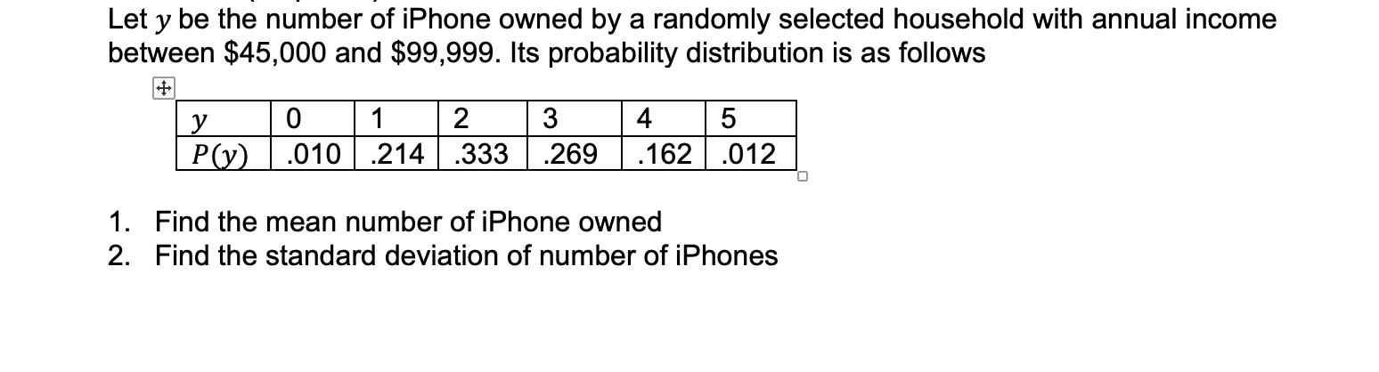 Solved Let y be the number of iPhone owned by a randomly | Chegg.com