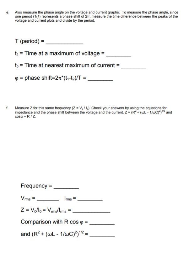 Solved e. Also measure the phase angle on the voltage and | Chegg.com