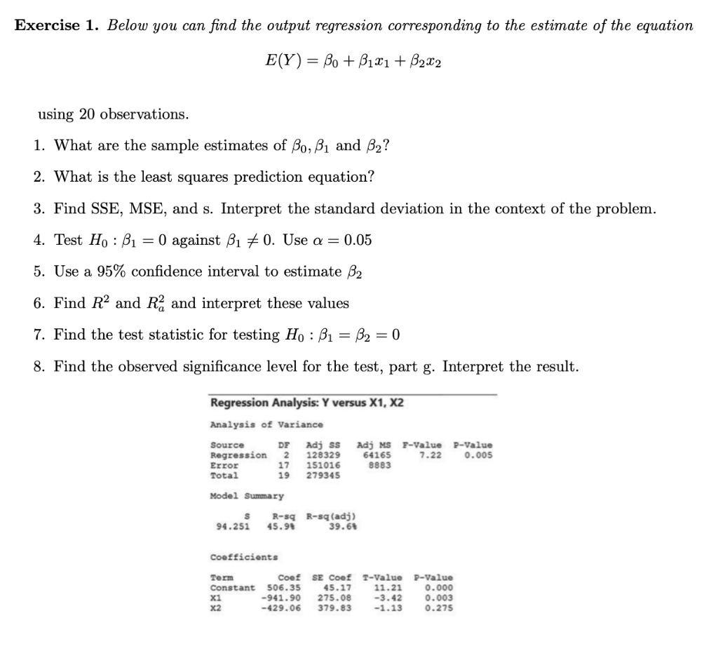 Solved Exercise 1. Below You Can Find The Output Regression | Chegg.com