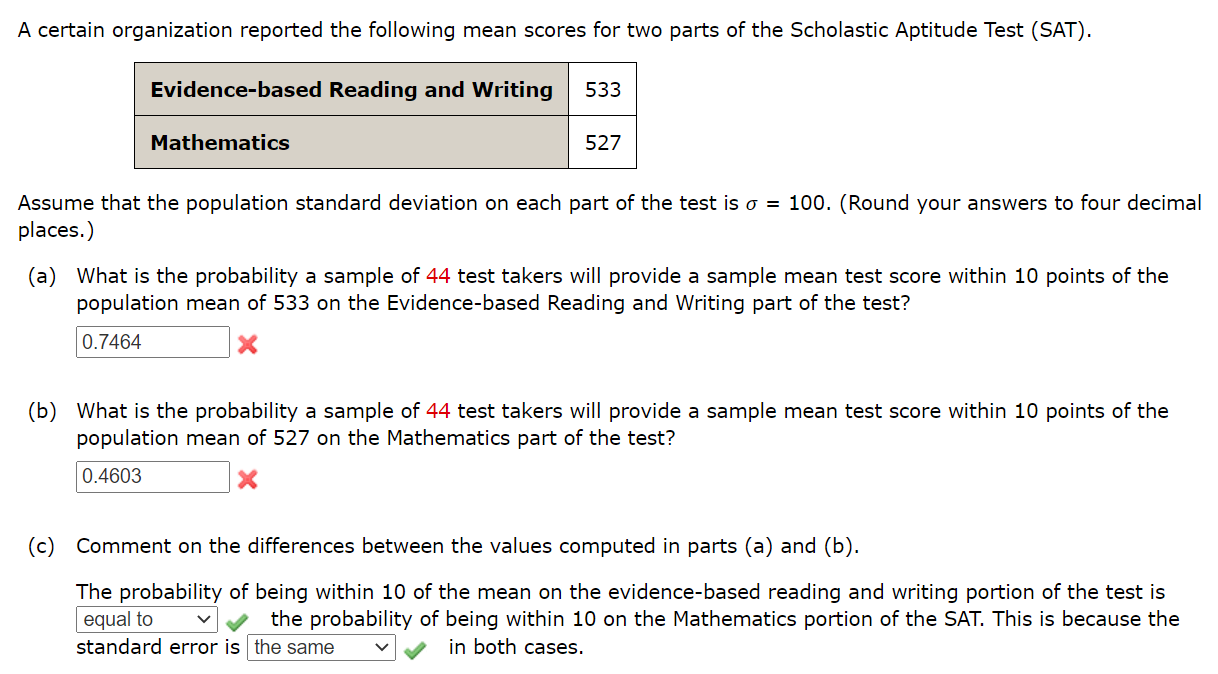 The Mean Scores For Freshmen On An Aptitude Test