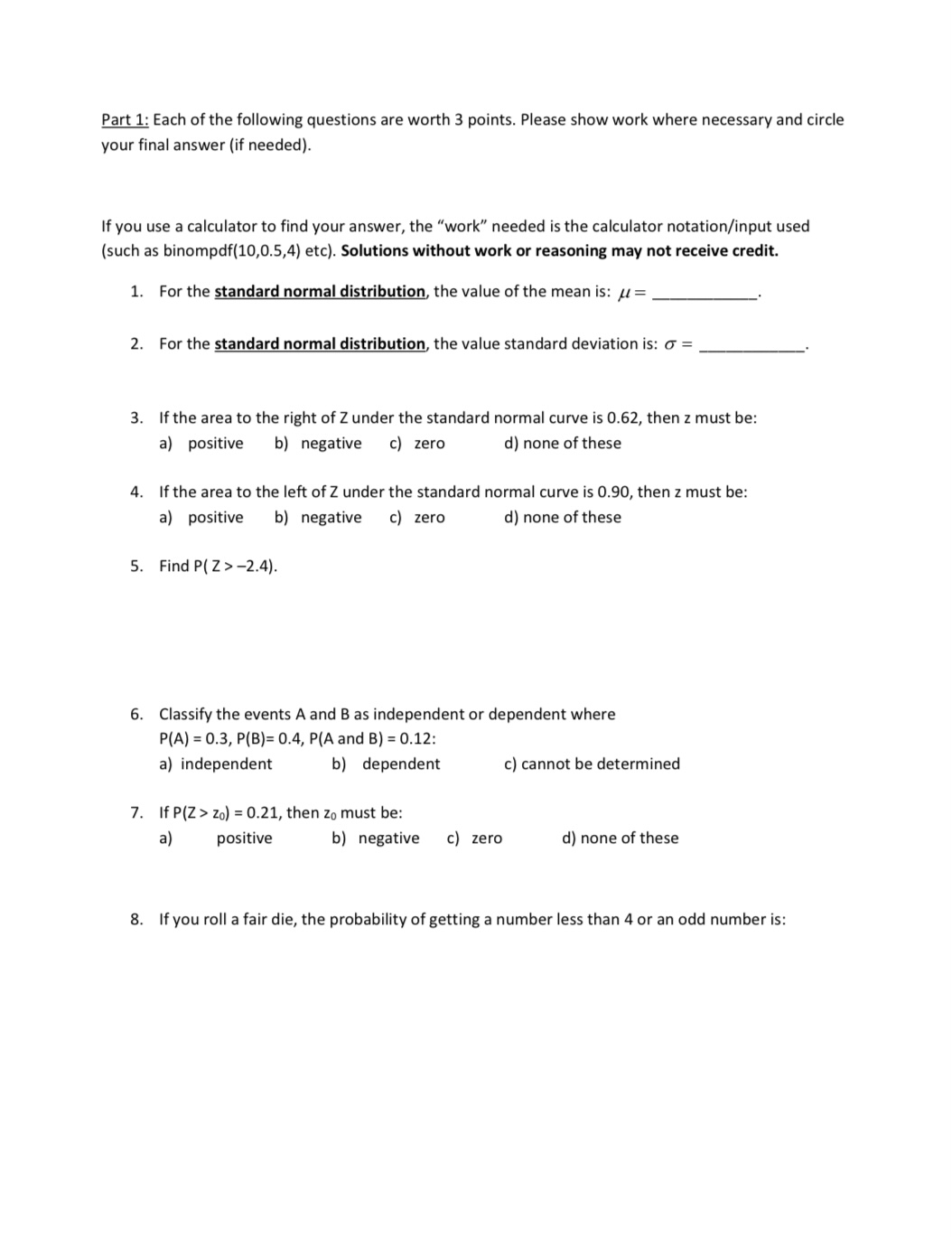 Solved Part 1: Each of the following questions are worth 3 | Chegg.com