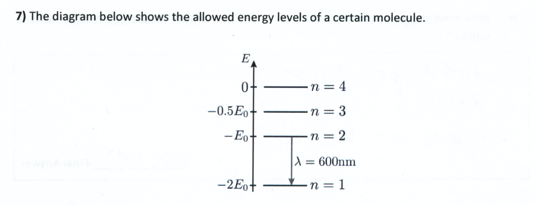 Solved 7) The diagram below shows the allowed energy levels | Chegg.com