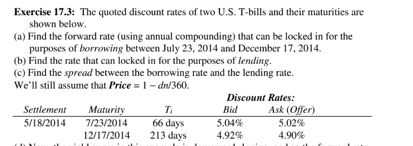 Exercise 17.3: The quoted discount rates of two U.S. | Chegg.com