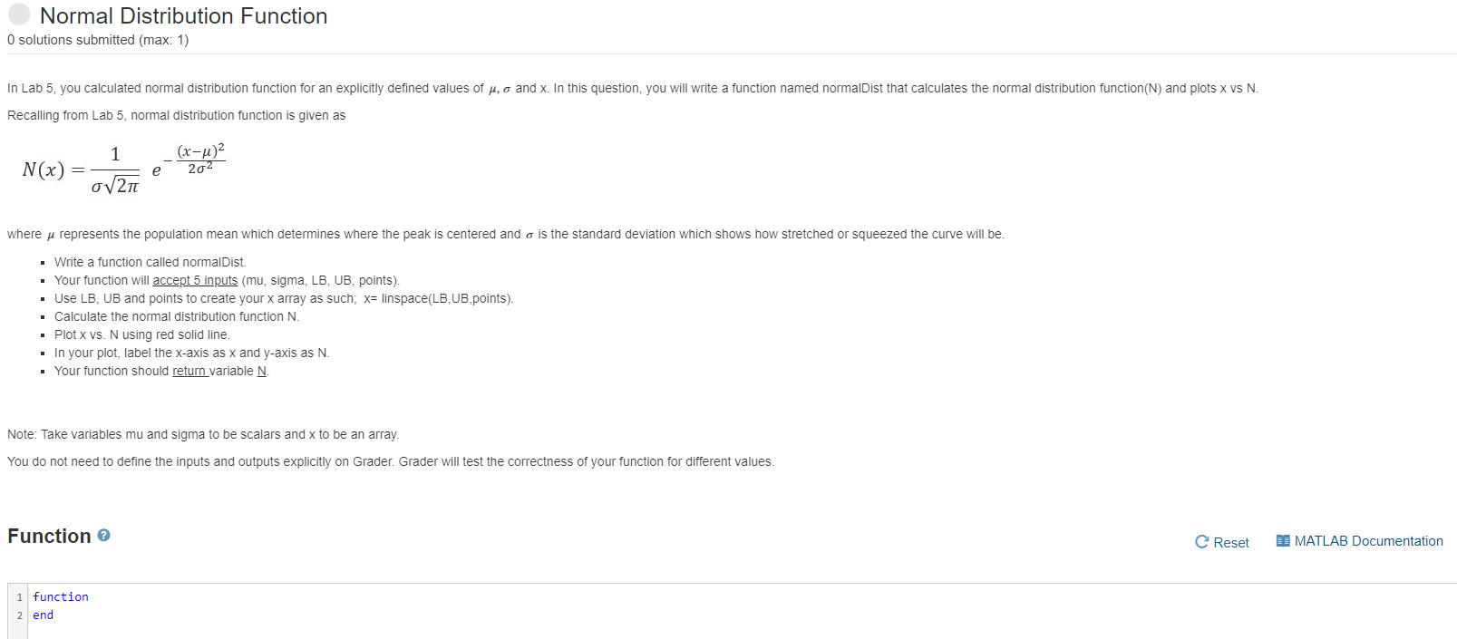 Solved Normal Distribution Function O solutions submitted | Chegg.com