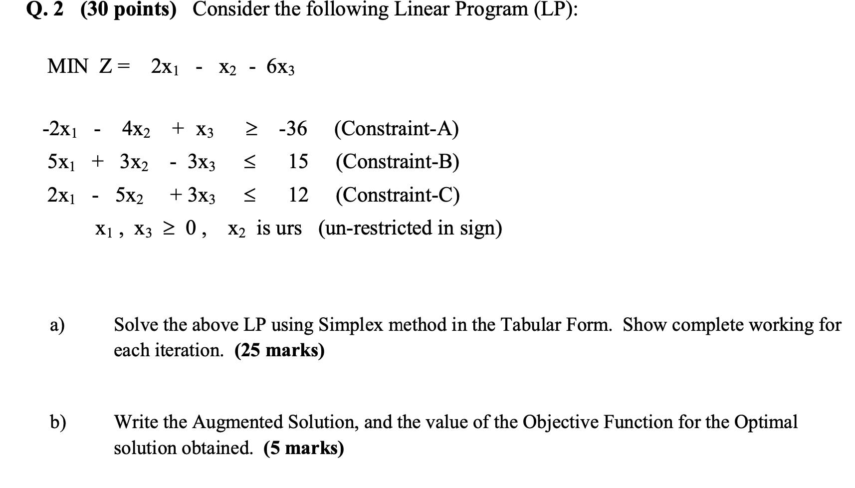 Solved Q.2 (30 points) Consider the following Linear Program | Chegg.com