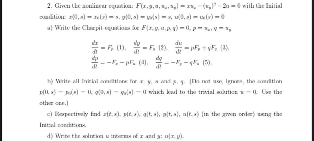 2 Given The Nonlinear Equation F X Y U Uz U Chegg Com